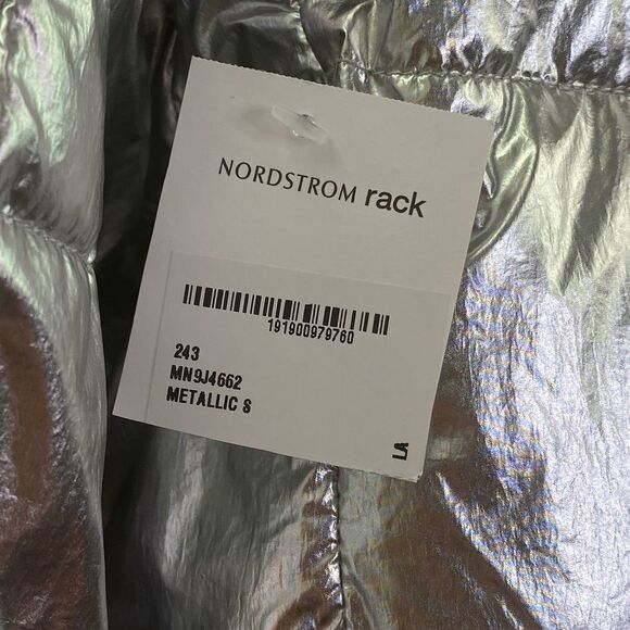 Andrew Marc Metallic Silver Puffer Jacket Large - Picture 15 of 15